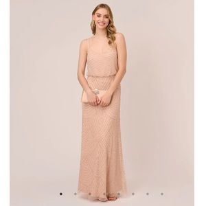 Adrianna Papell ART DECO BEADED BLOUSON GOWN IN BLUSH